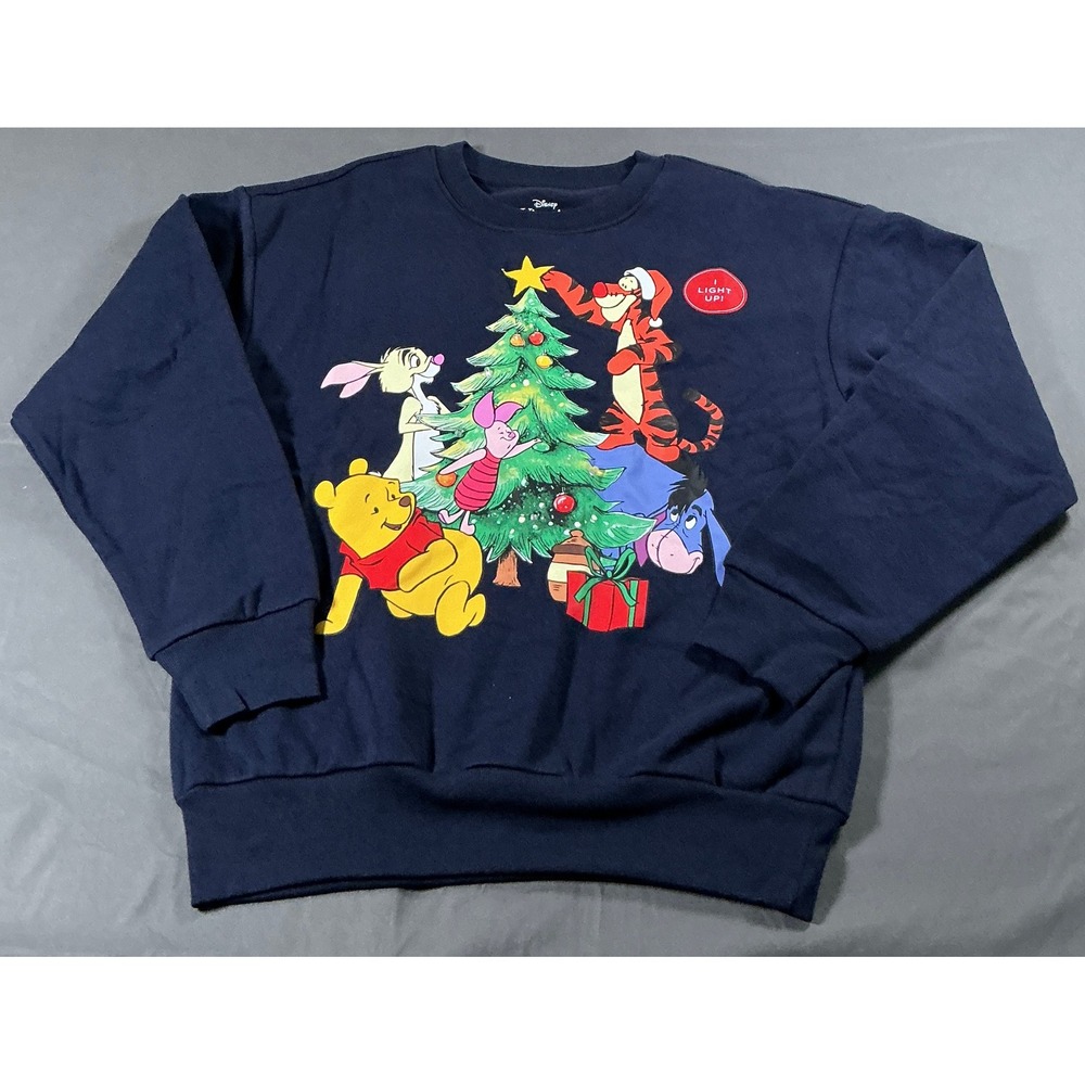 Disney Winnie the Pooh Christmas Light Up Sweatshirt Navy Blue XXS Holiday